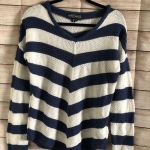 Blue and white v neck stripped sweater